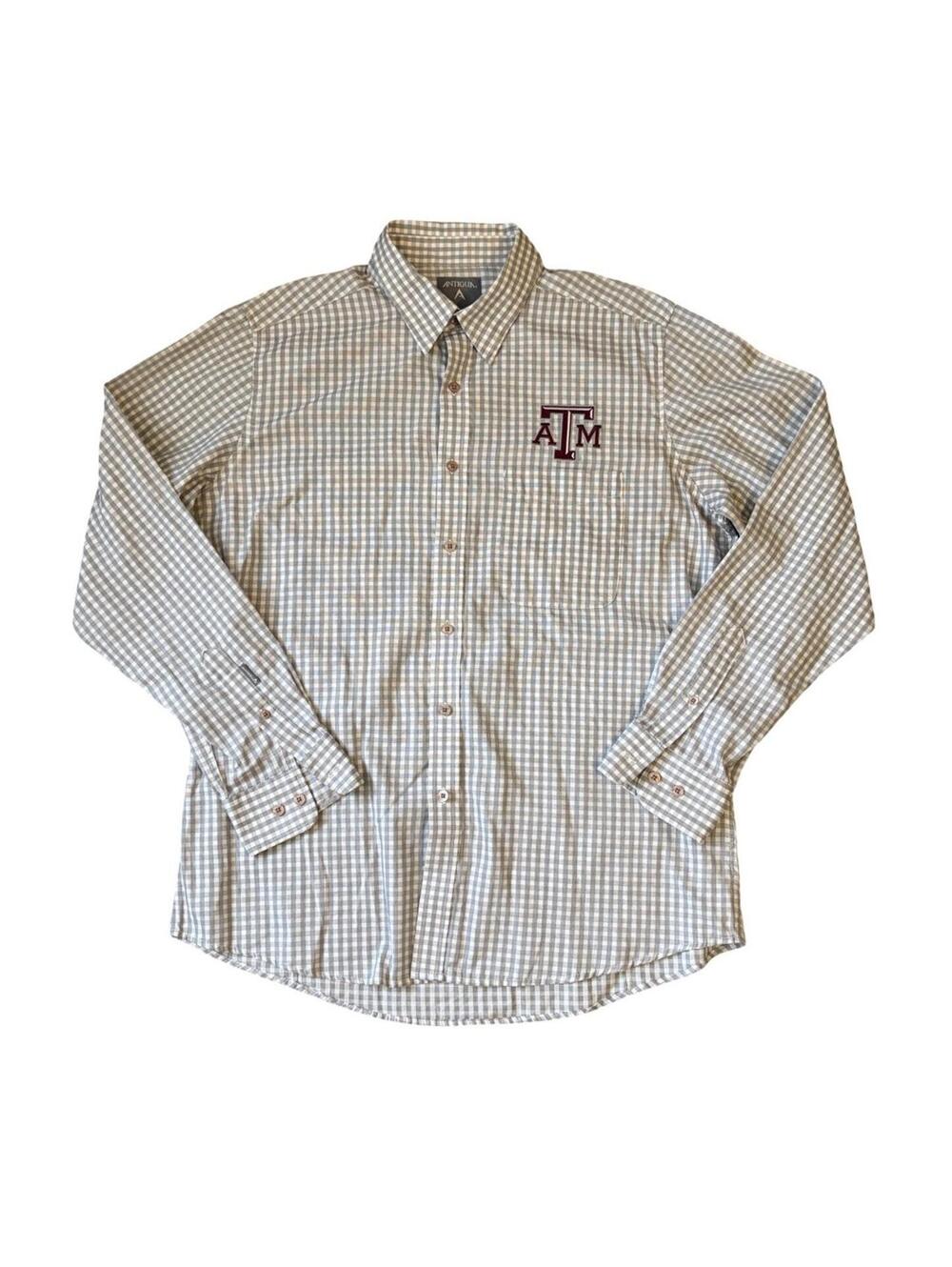 Texas A&M Aggies Antigua Button Up Plaid Long Sleeve Shirt Men’s Size Large